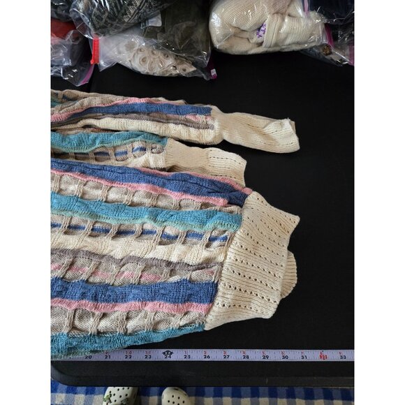 Vintage Cotton Traders 3D Knit Striped Sweater Large Cosby Colorful Grandpa Vtg - Picture 7 of 8